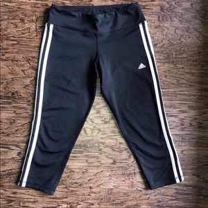 White Striped Cropped Adidas Leggings